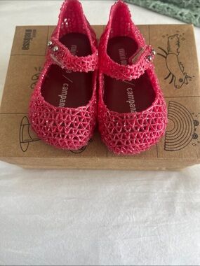 Mini Melissa Hot Pink Glitter Jelly Mary Jane Sandals